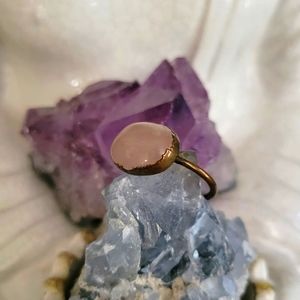 Pink quartz soldered copper ring. Sz 7. Handmade jewelry by a Vegan.